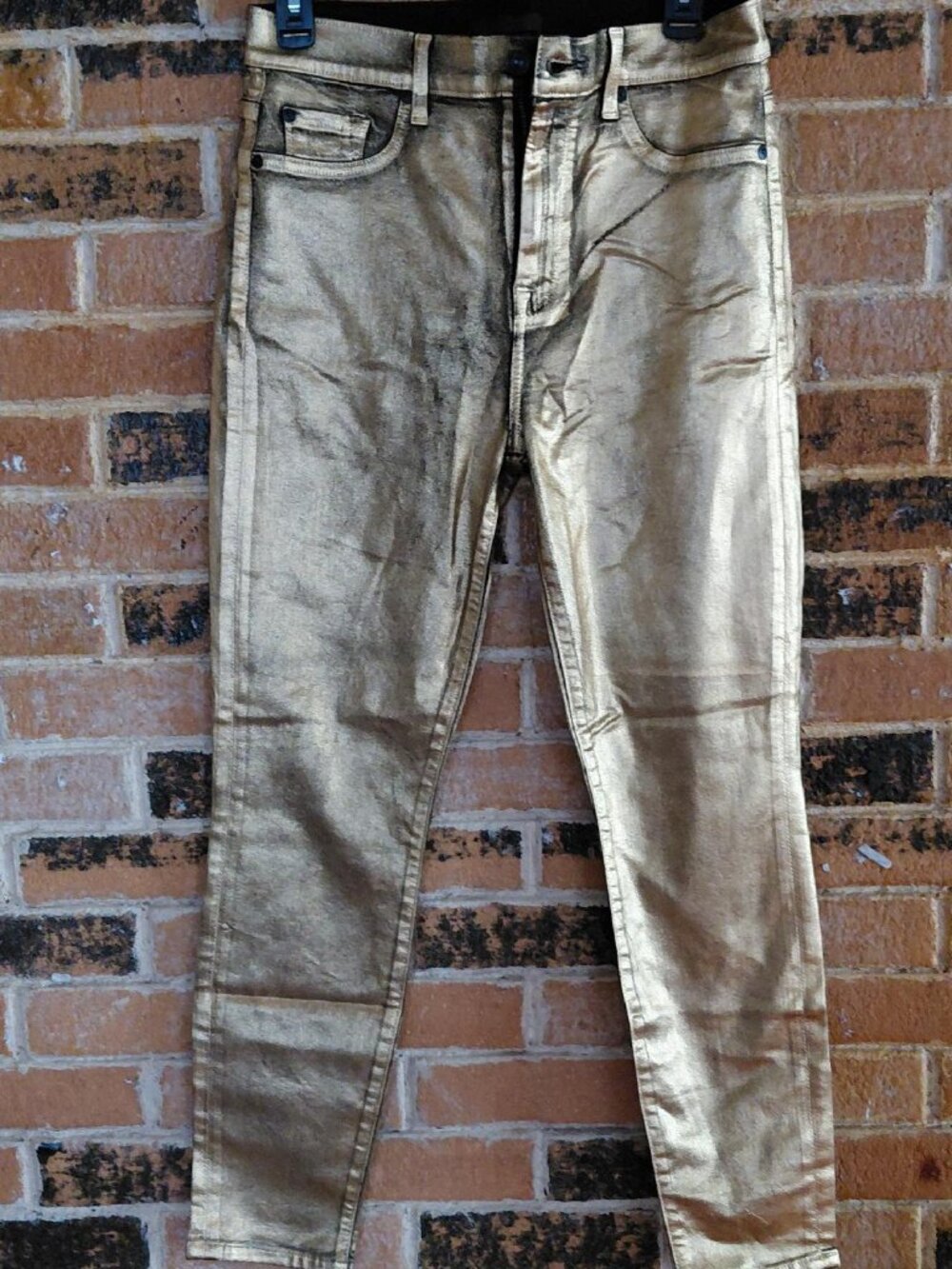 7 For All Mankind High-Rise Metallic Liquid Gold Ankle Jeans